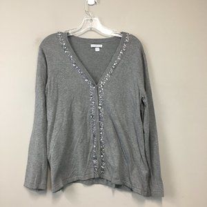 Croft & Barrow Gray Front Snap Gemstone Cardigan